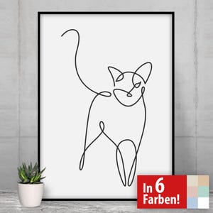Lineart Wandkunst Katze, Minimalistische moderne Kunst, abstrakte Tierzeichnung, moderne Poster, Leinwand, Kontour, Illustration,Wanddeko