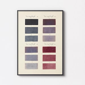 Puede incluir: Una carta de colores vintage con el texto "Der weif kauft" y los números 10, 12, 17 y 19. La carta muestra diferentes tonos de gris, morado y rojo.