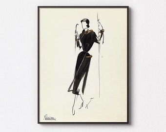 Vision, Mid-century Fashion Sketch by Carven 1949-1950 | Vintage