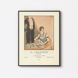 Art Deco Vintage Jewelry Advertisement for A. Janesich jeweler | 1920 | French Fashion Illustration | Vintage Printable Wall Art