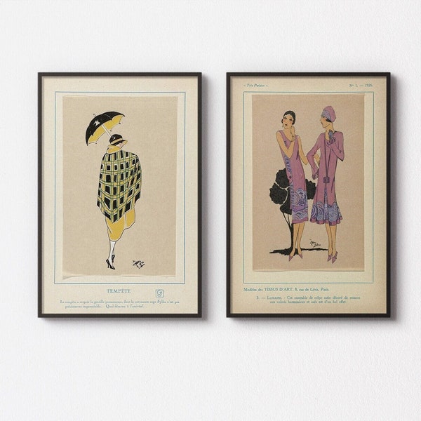 Conjunto de láminas de moda Art Déco: Ilustraciones para revistas francesas de 1926 (Descarga digital)