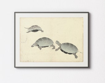 Three Turtles by Nakamura Hôchû, 1826 | Japanese Woodblock | Vintage Printable Wall Art