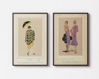 Set of two French Art Deco fashion illustration from the magazine "Très Parisien" from 1926 | Vintage Printable Wall Art