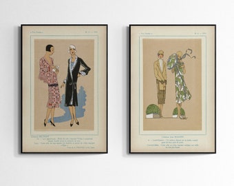 French Art Deco Fashion Illustration Set: 1925 Vintage Prints (Digital Download)