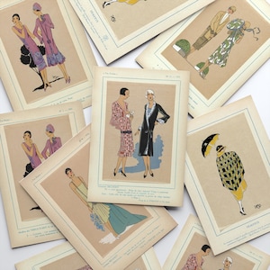 ヴィンテージファッションイラストポストカードセット（5枚組） – 1920年代パリ – アールデコ調カード – 印刷紙製品