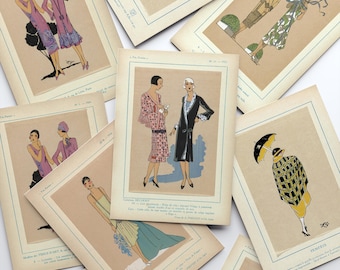 Set di cartoline con illustrazioni di moda vintage (5 pezzi) – Parigi anni '20 – Cartoline Art Déco – Articoli di cartoleria stampata
