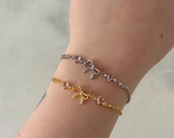 Dreamy bow bracelet | dainty jewelry | gold bracelet| gift for her | pink bow| jewelry| affordable jewelry| gold plated