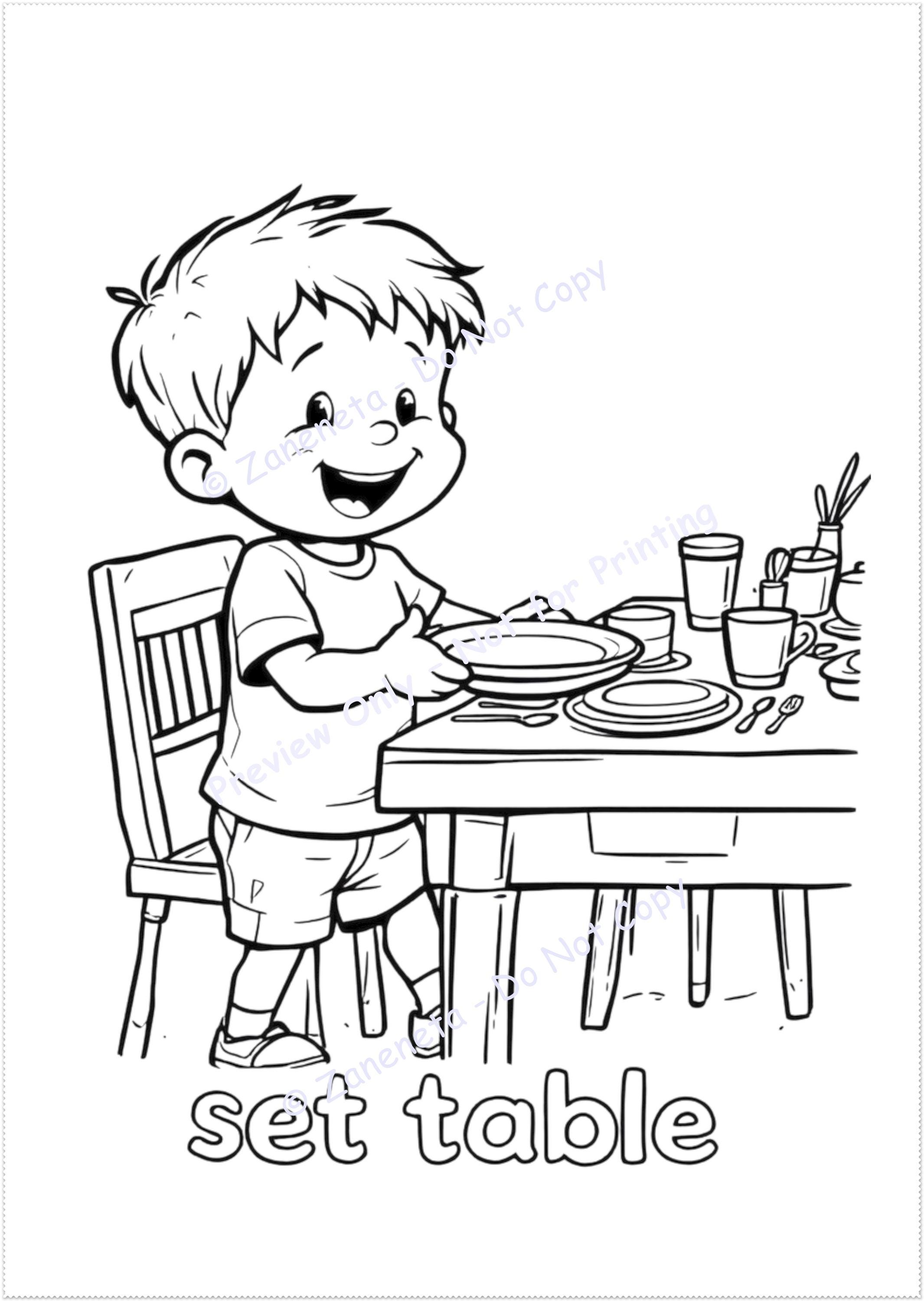 My First Chores Coloring Book – Set 2 Kitchen & Daily Life | Printable ...