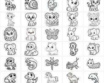 50 Cute Animal Coloring Pages for Kids | Printable Animal Coloring Book | Easy Animal Activity Pages