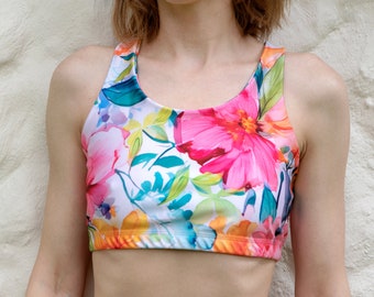 Floral Yoga Top Women Sport Bra for Yoga and Gym Tank Top for Woman Pink Yoga Wear Female Bra with No Cup Sport Top Elastic Bra for Pilates