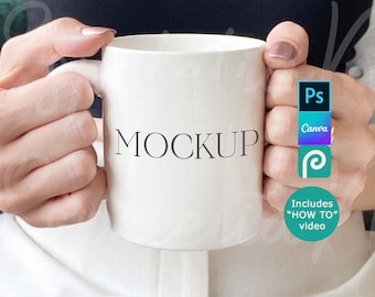 Model holding Mug Mockup with Hand and Ring Styled Mockup Lifestyle Photography White Coffee Mug Mockup JPEG Digital Download POD Mockup Cup