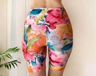 High Waisted Yoga Shorts Women Gift Idea for Yoga Lover Gift for Yoga Mom Sport Outfit Women Yoga Leggings Floral Clothing Workout Girl Gift