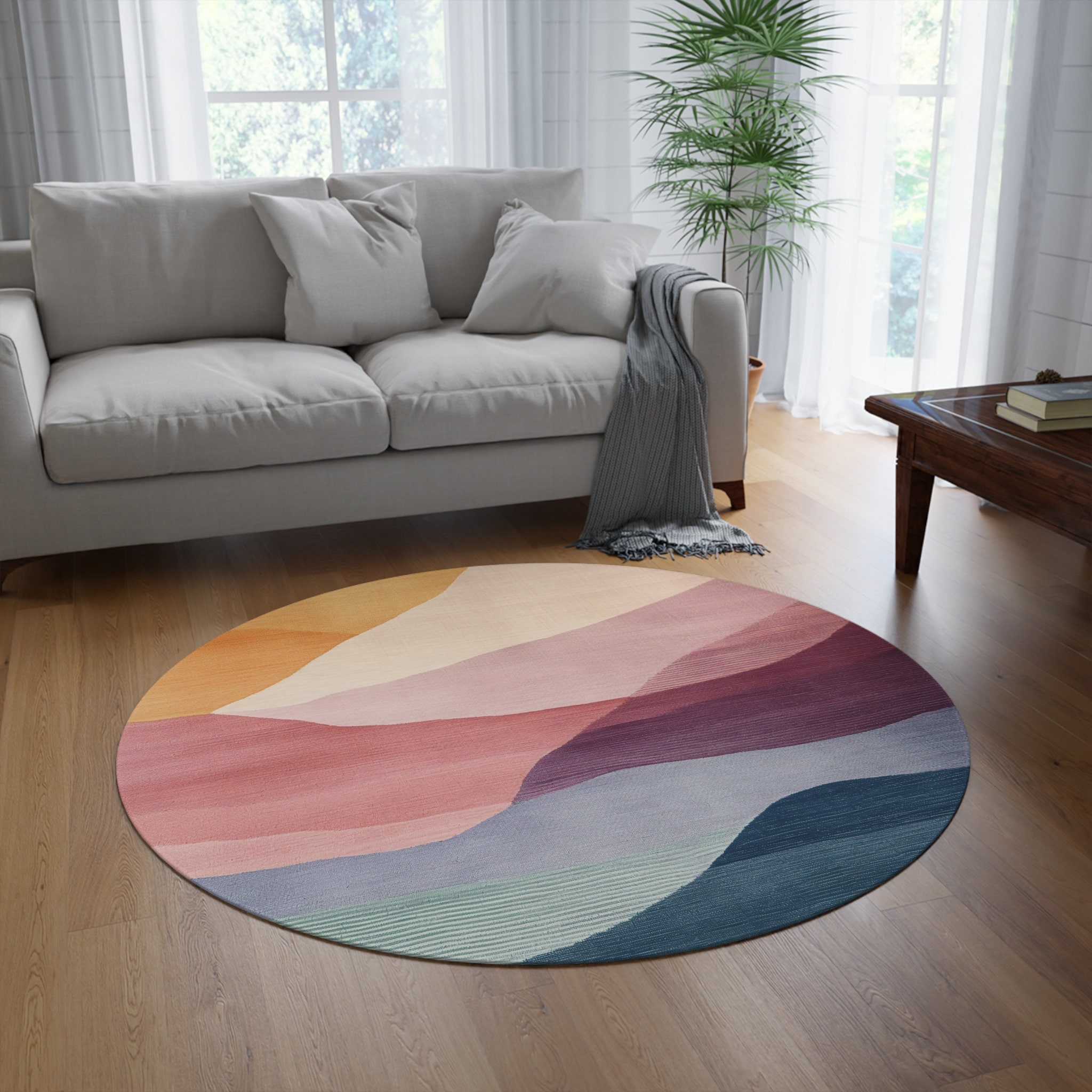Modern Round Rug for Living Room Decor Colorful Area Rug for Bedroom ...