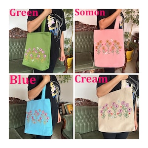 Embroidered Tote Bag, Floral Embroidery, Fabric Tote Bag, Embroidered Purse, Boho Bag, Colorful Bag, Cotton Tote Bag, Summer Tote Bag