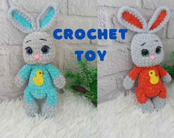 Crochet Velvet Plush Bunny Toy, 10" – Rustic Easter Decor