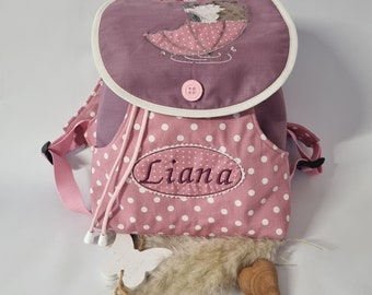 Handmade kindergarten backpack embroidered with name, children's backpack "Hedgehog" personalized