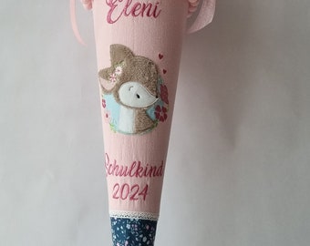 Unique school cone "little deer" made of fabric embroidered with name