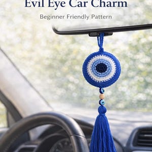 Patrón de ganchillo para el ojo turco – Amuleto Nazar para principiantes – Tutorial para el coche – Decoración bohemia de protección – PDF + Vídeo