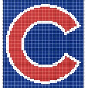 Puede incluir: Una "C" roja sobre un fondo azul. La "C" es una imagen pixelada, que se asemeja a un patrón de punto de cruz.