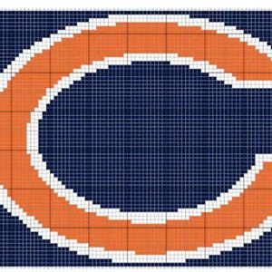 May include: A pixelated image of the Chicago Bears logo, a navy blue background with an orange "C" outlined in white.