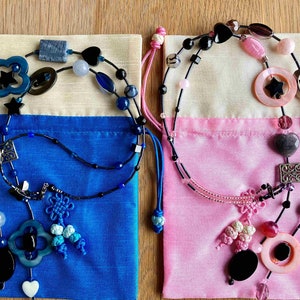 Collier cravate bleu, gris, noir avec perles agate, nacre, verre, tube rocaille, coeur, papillon 画像 10