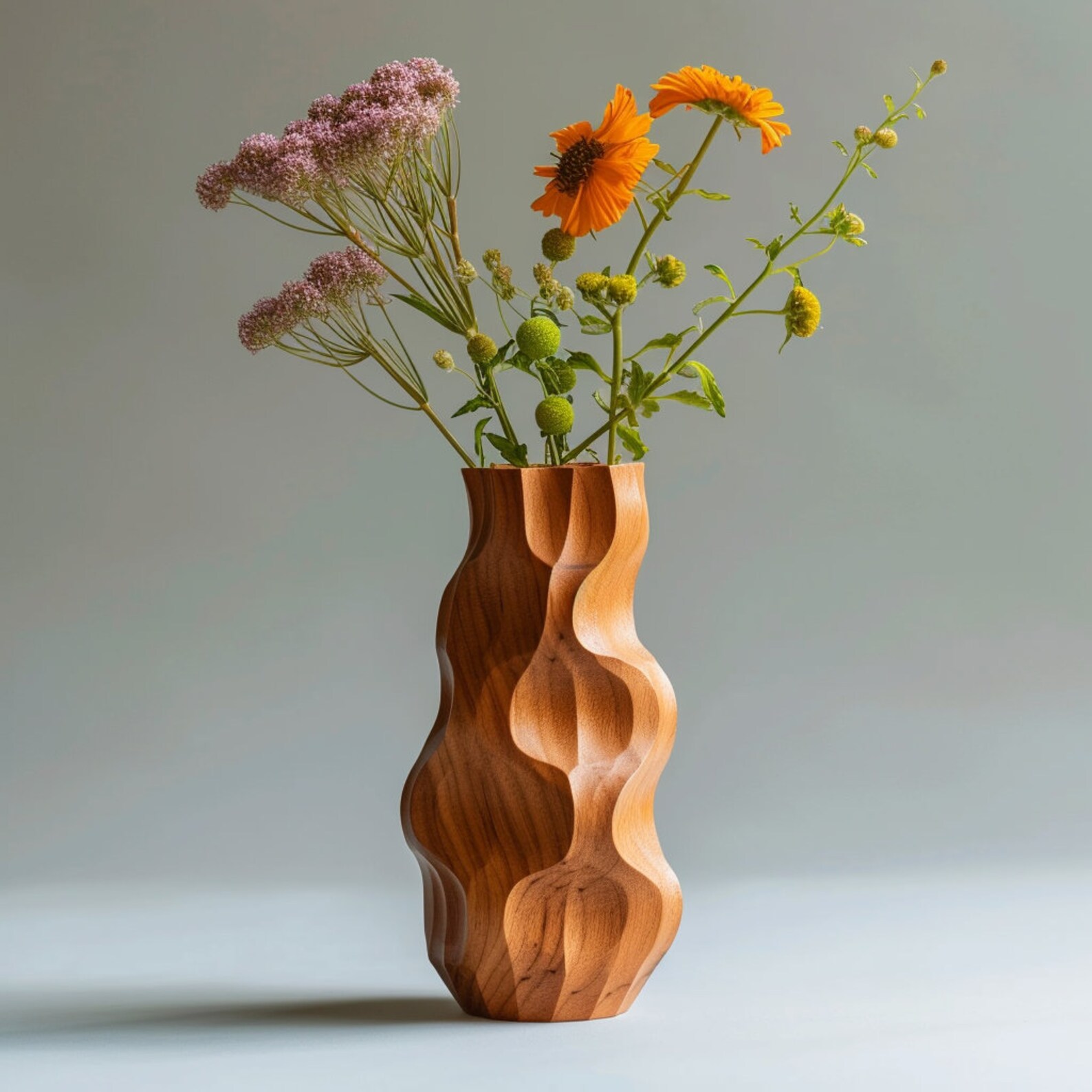 Hand Carved Wooden Vases
