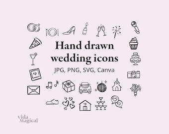 Hand Drawn Wedding Timeline Icons Bundle SVG PNG JPG