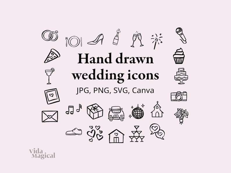 Hand Drawn Wedding Timeline Icons Bundle SVG PNG JPG - Etsy