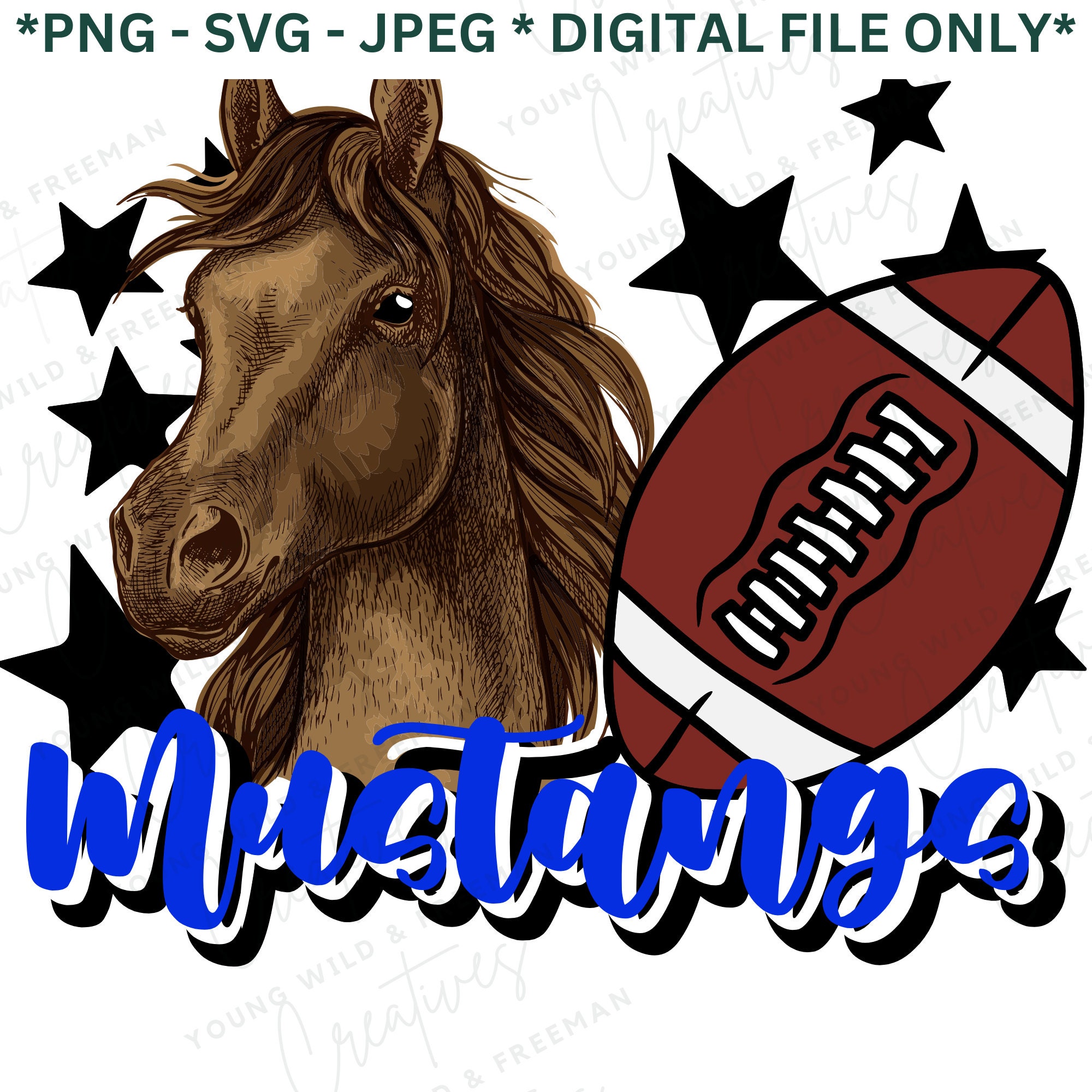 Mustangs Football PNG/SVG/JPEG Digital Download File, Mustangs Football