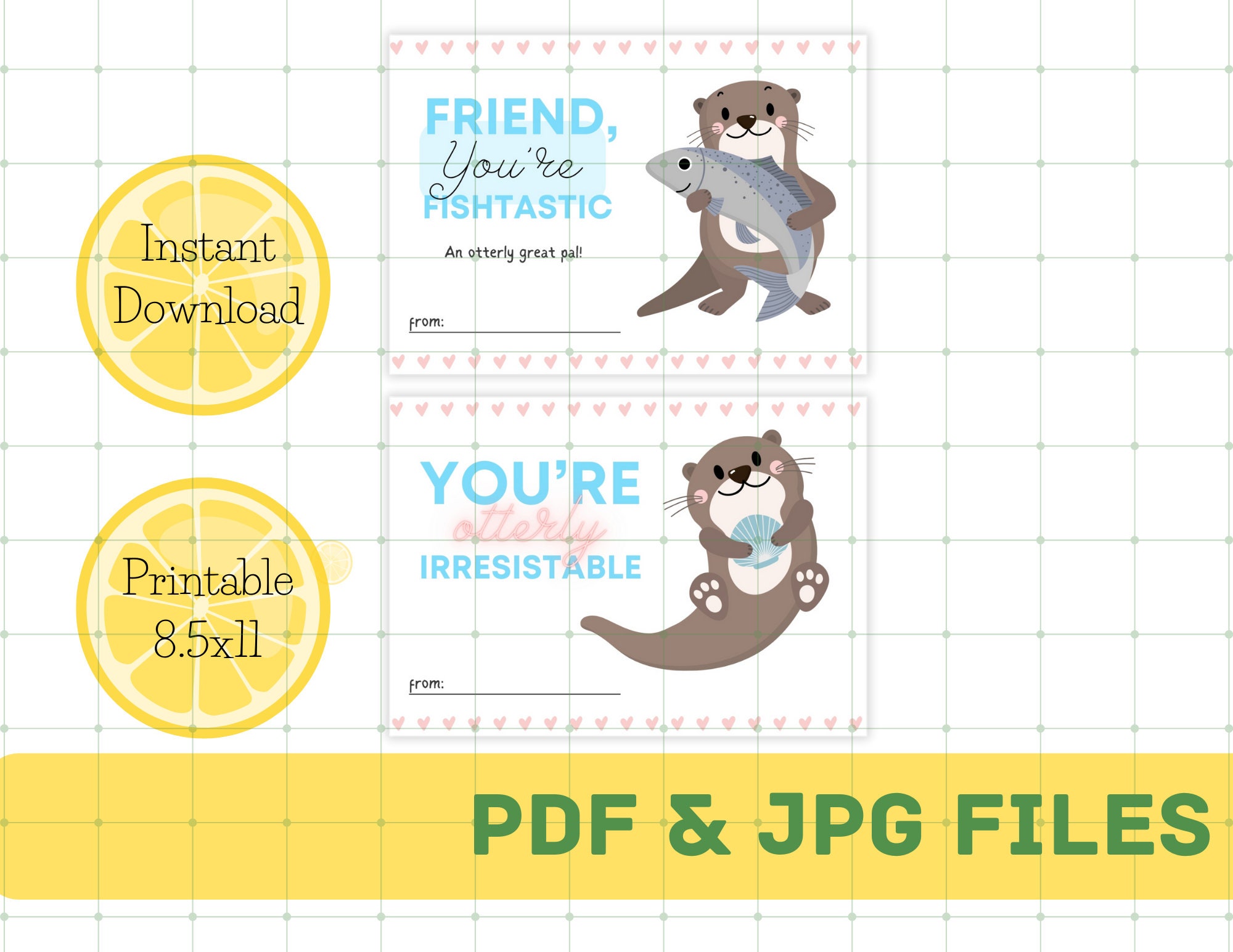 Printable Valentine Cards Otter Valentine Card Cute Sea Otter Cards Instant Download Digital