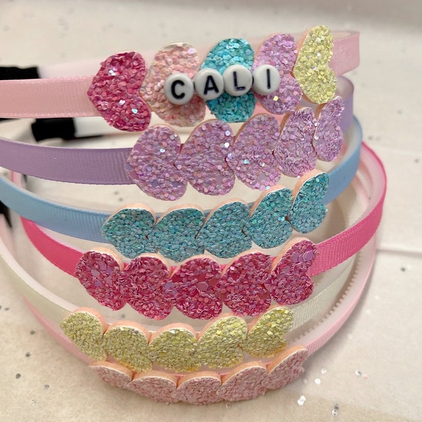 Personalized Hearts Sparkle Headband | Custom Headband | Name Headband | Personalized Headband | Girls Headband | Cute Headbands.