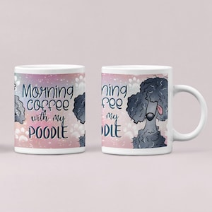 Morning Coffee with My Poodle Mug | Cute Cartoon Dog 11oz Ceramic Mug | Dog Lover Gift | Pastel Coffee Cup | Free Shipping