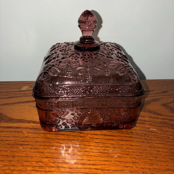 Indiana Glass Glass Plum Tiara Bee Box with a Glow