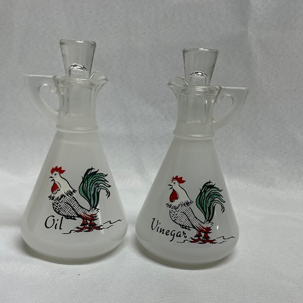 Vintage Hazel Atlas Oil and Vinegar Rooster design - Cruet set