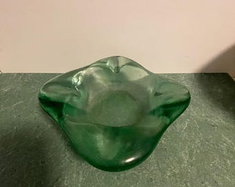 Large Light Green Heavy Glass Ashtray - Believed to be Bkenko