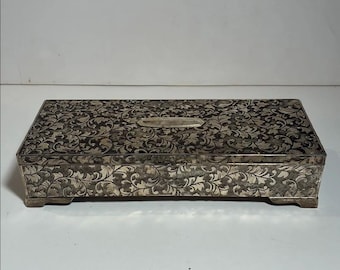 Vintage Godinger Repousse Silverplate Rectangular Footed Jewelry Box