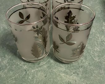 Vintage Libbey Silver Leaf Low Ball / Whiskey Glasses - set of 4 - 2 sets available