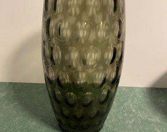 Vintage  Mid Century Modern MCM Borske Skole / Sklo Smoky Olive Optical Vase