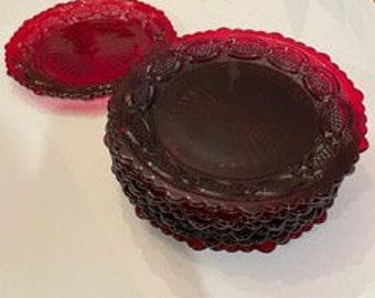 Avon 1876 Cape Cod Ruby Red Glass Plates - set of 8