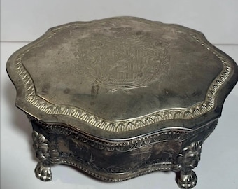 Vintage International Silver Co Lion Crest Silverplate Jewelry Box