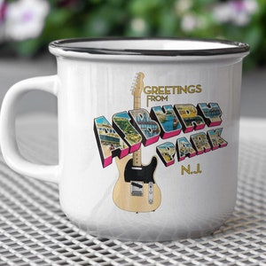 Asbury Park Mug gift Boss Springsteen Rock n Roll Enamel Mug Fender guitar New Jersey