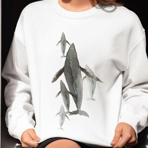 Whale Watercolor Art Sweatshirt, Ocean Themed Jumper, Marine Life Crewneck, Sea Creature Pullover, Beach Lover Clothing, Nautical Apparel