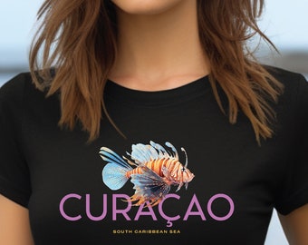 Curacao Lion Fish shirt, Diver style Beach Tee, Summer tee, Deep sea, tropical design, beach to boardwalk, Vacay tee, casual day shirt