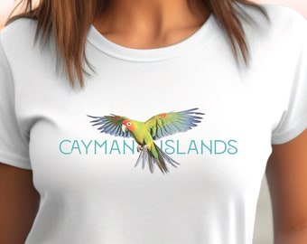 Cayman Islands Parrot Shirt, Beach t-shirt, Graphic t-shirt, colorful artwork for bird lovers, great gift for mom