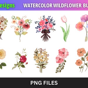 Wildflowers Clipart, Wild flower PNG, Watercolor Summer Flowers, Colorful Bouquets, Floral Frames Clipart, Watercolor Flowers Elements PNG