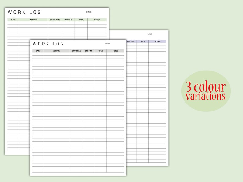 Work Log Template: Printable Task Tracker (PDF) - Etsy