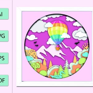 Hot Air Balloon SVG Shadow Box Template: 3D Layered Design (Digital Download)