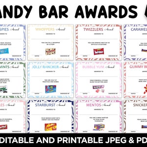 50 Candy Bar Award Certificates: Printable Team Awards (PDF)