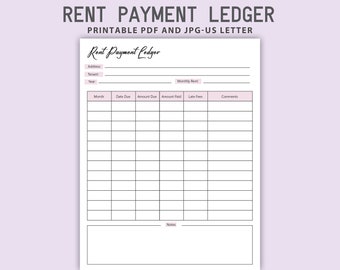 Rent Payment Ledger: Monthly Rental Tracker (PDF & JPG)
