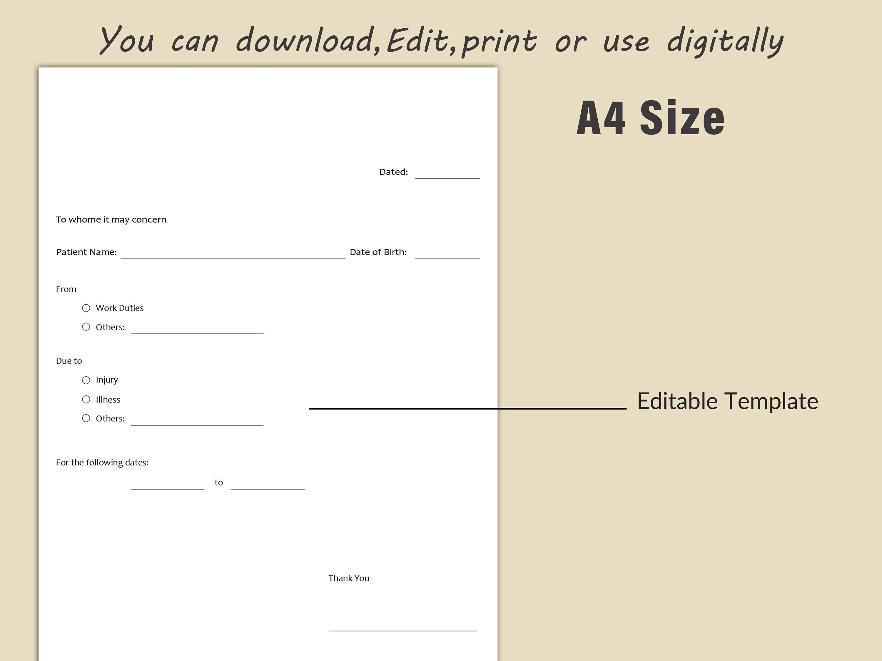 Doctor Excuse Template Medical Excuse Form Physician's Note Template ...